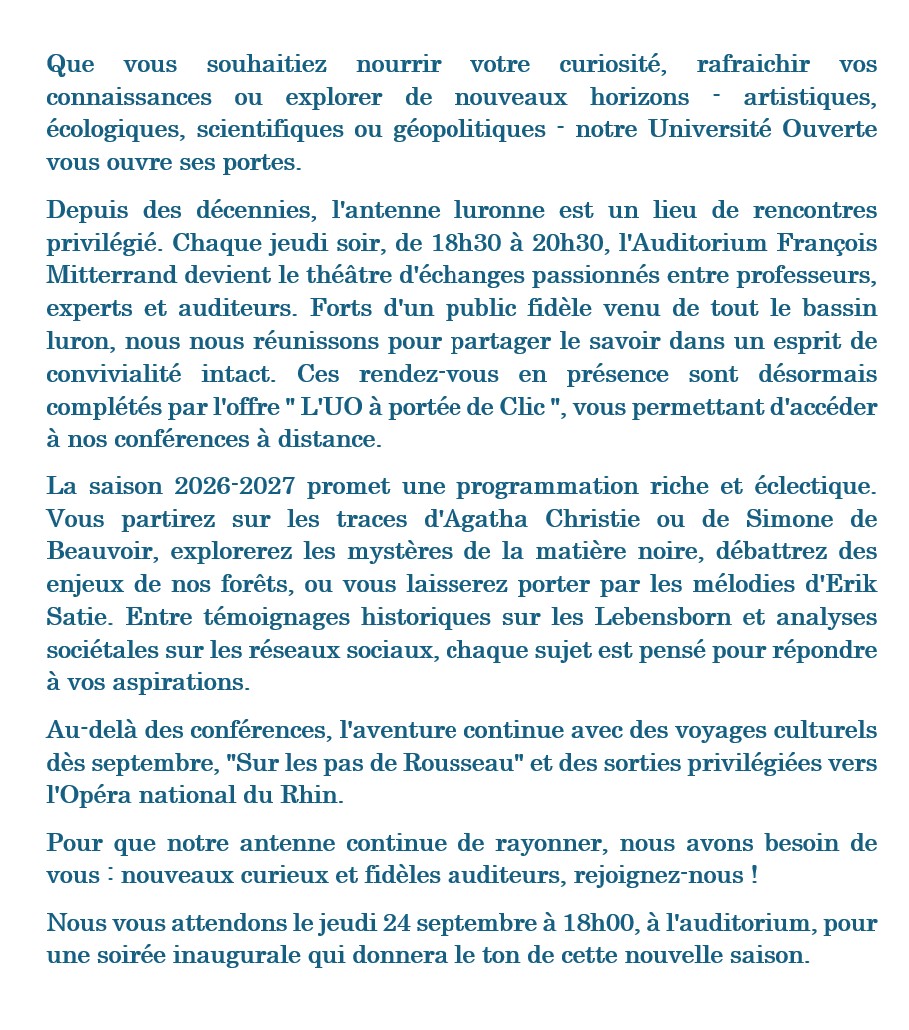 Mot d'accueil - Université Ouverte de Lure