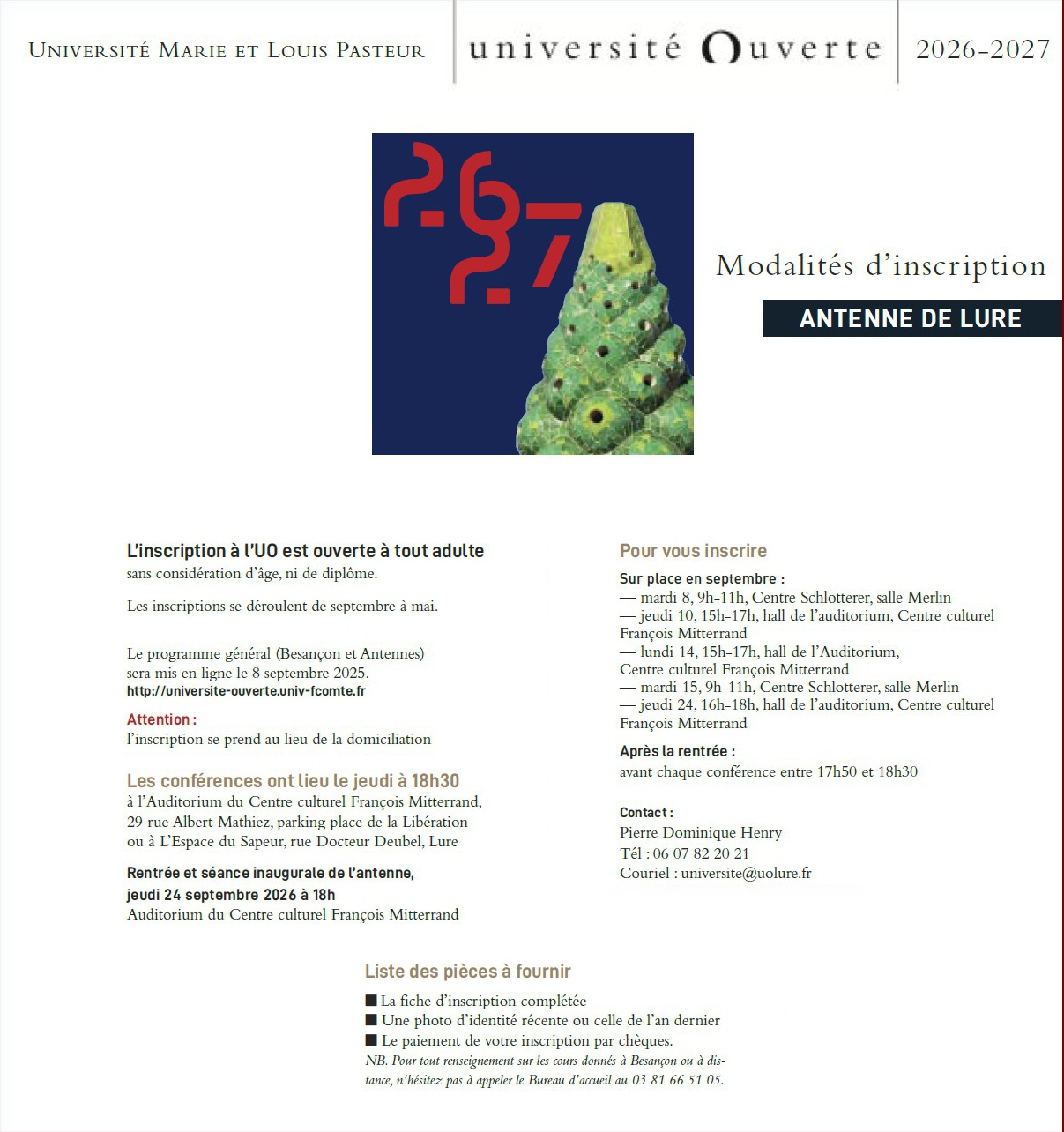 Bulletin d'Adhésion - Université Ouverte de Lure